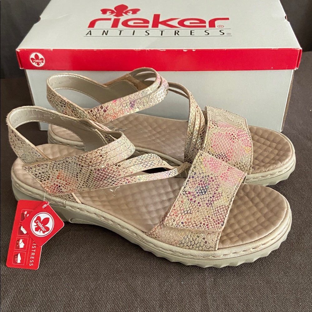 NEW Rieker Beige and Pink Patterned Sandals